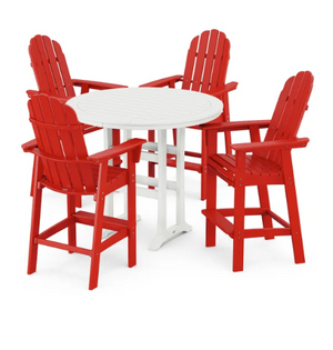 POLYWOOD® Vineyard Vibrant Adirondack 5-Piece Nautical Trestle Bar Set